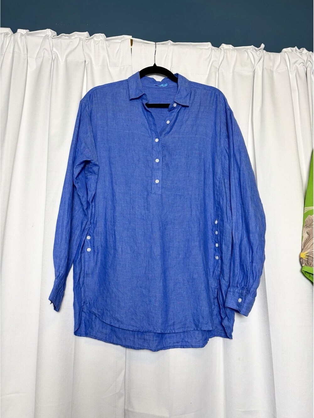 J. McLaughlin Fallon Popover Linen Blue Long Sleeve Button Down Size S $128 - Picture 3 of 8